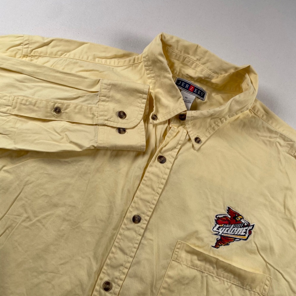 Jerzees Iowa State Cyclones Shirt Mens XL Yellow Cotton Button Down Long Sleeve